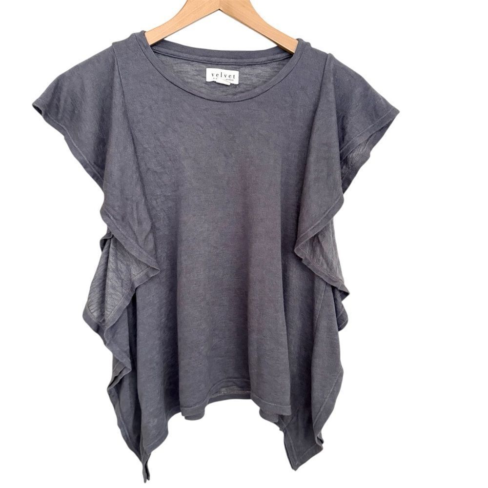 Velvet by Graham & Spencer Charcoal Ruffle Sleeve Tee